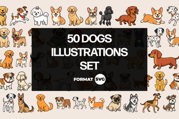 50 Dog Illustrations SVG Set: Graphics & Illustrations