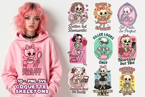 Coquette Skeletons SVG PNG Bundle for Graphics and Crafts