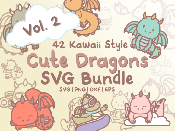 Cute Dragons Vol. 2 SVG Graphics & Illustrations