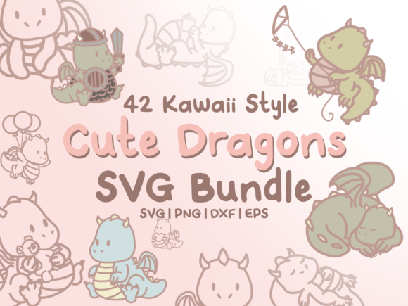 Cute Kawaii Dragons SVG Graphics & Illustrations