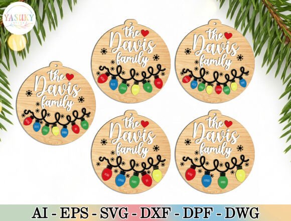 Family Christmas Ornament SVG for Laser Cutting