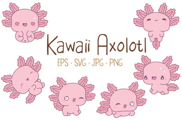 Kawaii Axolotl Set Illustrations for Graphics