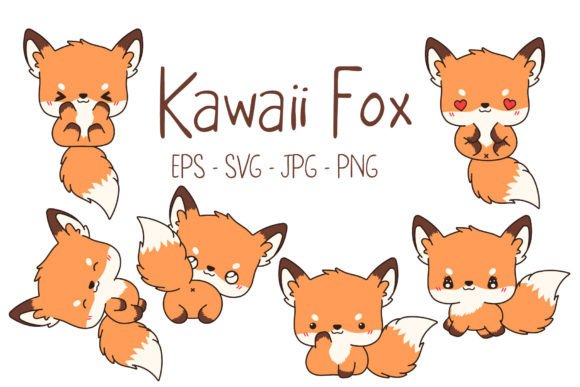 Kawaii Fox Character Set Illustrations & Graphics