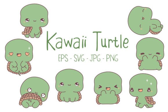 Kawaii Turtle Set Illustrations: Graphics & Branding