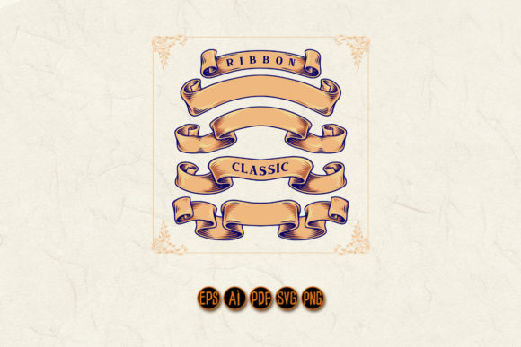 Set Ribbon Banner Classic Illustrations Graphics Review