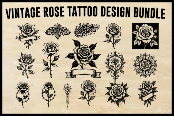 Vintage Rose Tattoo Graphics for Crafts