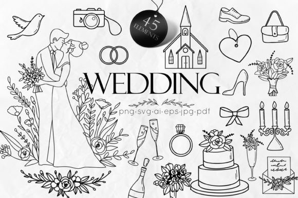 Wedding Doodle Illustrations Vector: Graphics & Illustrations